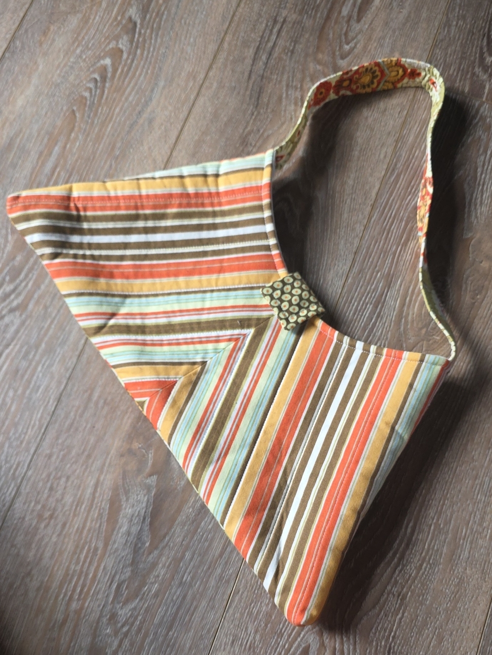 Striped Triangle Shoulder Bag in Orange, Brown, Aqua & Green